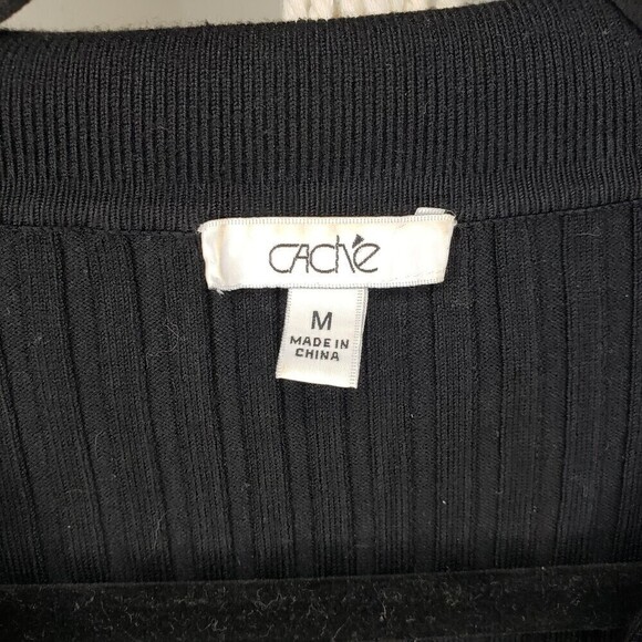 Cache Vintage Y2k Black Gold Studded Ribbed Knit V-Neck Long Sleeve M - Picture 5 of 6